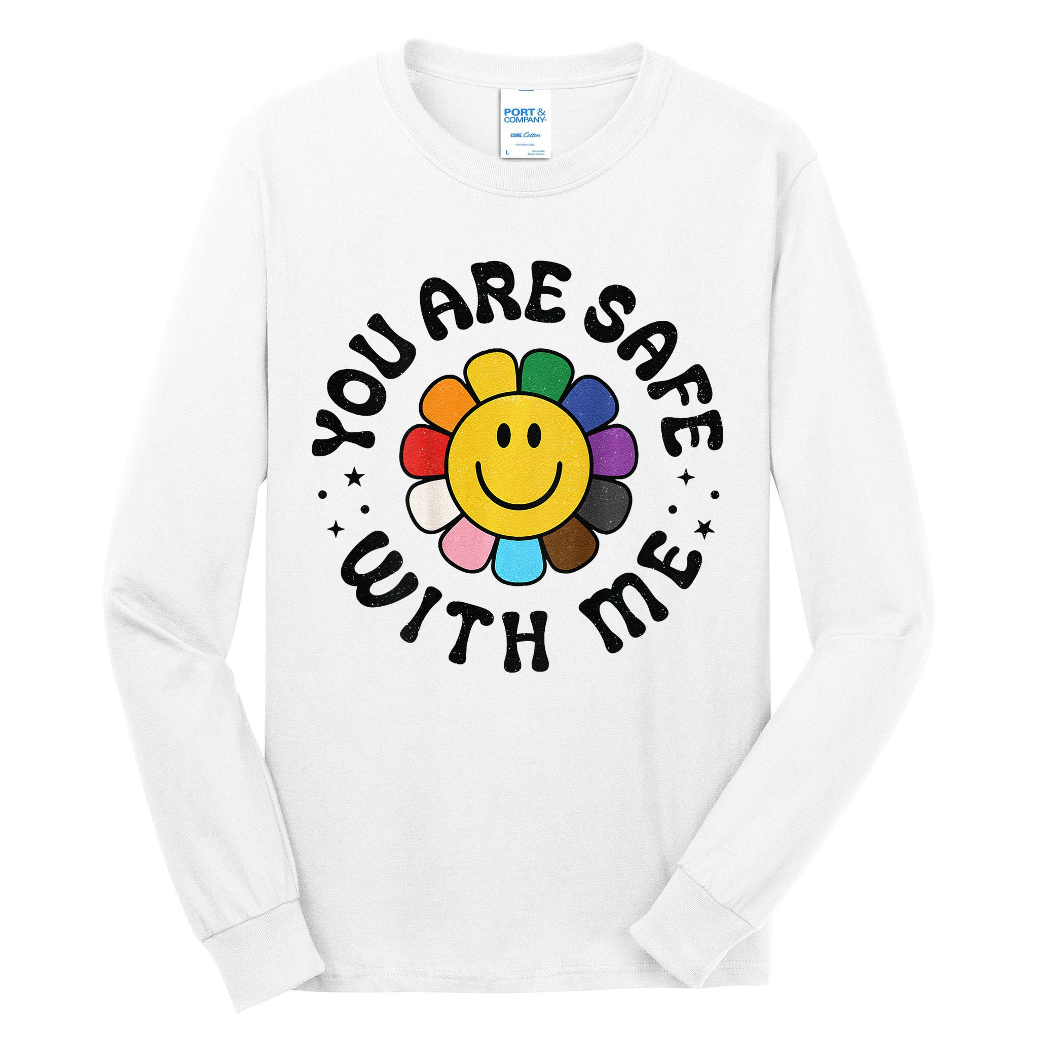 You Are Safe With Me Lgbtq Pride Ally Smile Face Back Tall Long Sleeve T-Shirt
