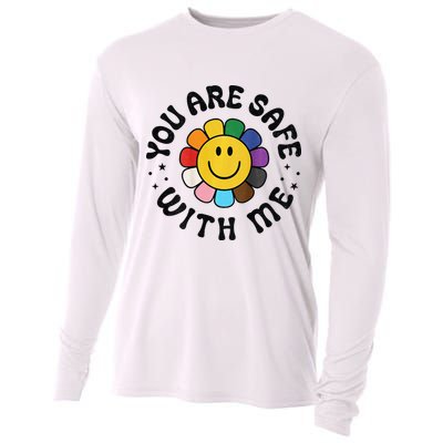 You Are Safe With Me Lgbtq Pride Ally Smile Face Back Cooling Performance Long Sleeve Crew