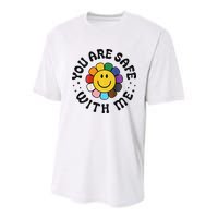 You Are Safe With Me Lgbtq Pride Ally Smile Face Back Youth Performance Sprint T-Shirt