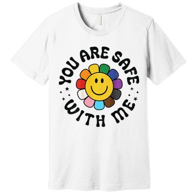 You Are Safe With Me Lgbtq Pride Ally Smile Face Back Premium T-Shirt
