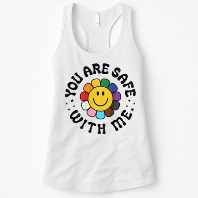 You Are Safe With Me Lgbtq Pride Ally Smile Face Back Womens Tank Top