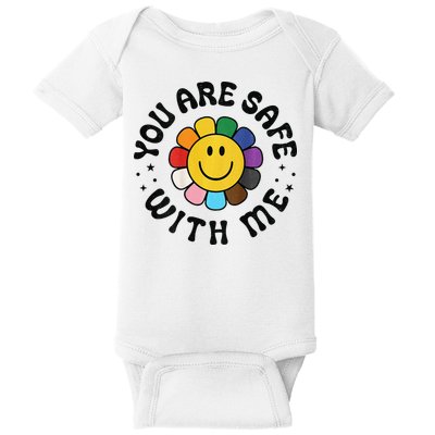 You Are Safe With Me Lgbtq Pride Ally Smile Face Back Baby Bodysuit