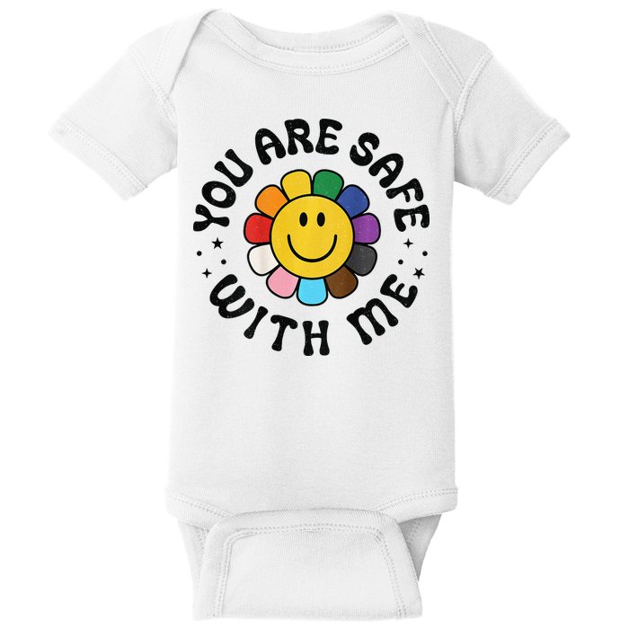 You Are Safe With Me Lgbtq Pride Ally Smile Face Back Baby Bodysuit