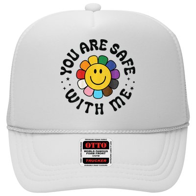 You Are Safe With Me Lgbtq Pride Ally Smile Face Back Trucker Hat
