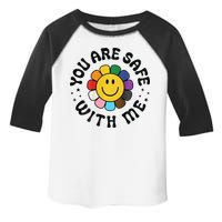 You Are Safe With Me Lgbtq Pride Ally Smile Face Back Toddler Fine Jersey T-Shirt