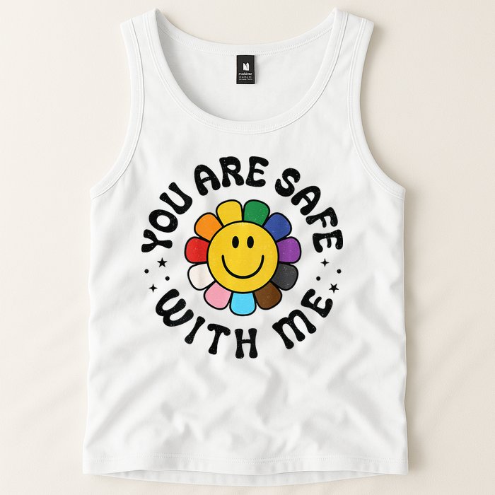 You Are Safe With Me Lgbtq Pride Ally Smile Face Back Tank Top