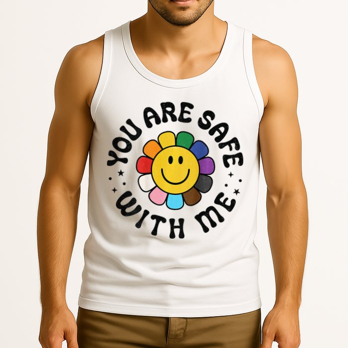 You Are Safe With Me Lgbtq Pride Ally Smile Face Back Tank Top