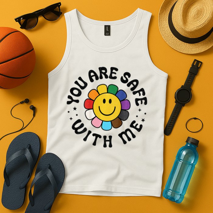 You Are Safe With Me Lgbtq Pride Ally Smile Face Back Tank Top