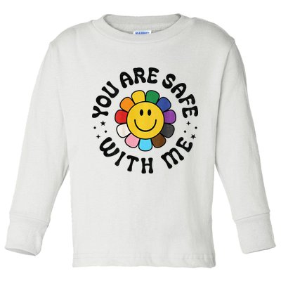 You Are Safe With Me Lgbtq Pride Ally Smile Face Back Toddler Long Sleeve Shirt