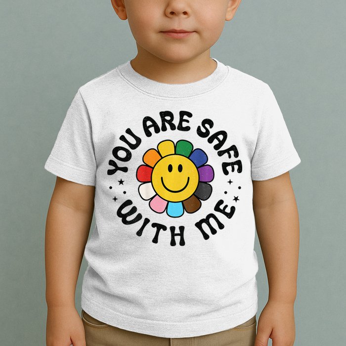 You Are Safe With Me Lgbtq Pride Ally Smile Face Back Toddler T-Shirt