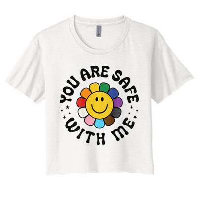 You Are Safe With Me Lgbtq Pride Ally Smile Face Back Crop Top