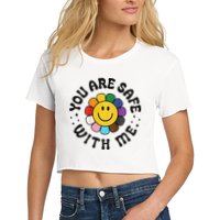 You Are Safe With Me Lgbtq Pride Ally Smile Face Back Crop Top