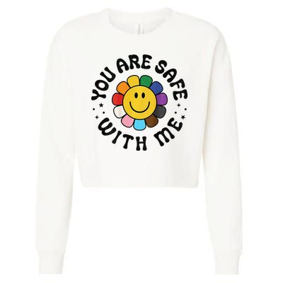 You Are Safe With Me Lgbtq Pride Ally Smile Face Back Cropped Pullover Crew