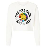 You Are Safe With Me Lgbtq Pride Ally Smile Face Back Cropped Pullover Crew