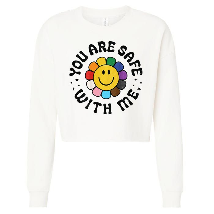 You Are Safe With Me Lgbtq Pride Ally Smile Face Back Cropped Pullover Crew