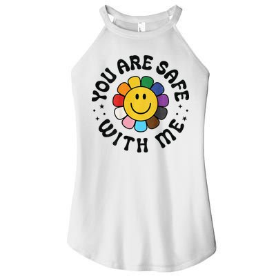 You Are Safe With Me Lgbtq Pride Ally Smile Face Back Women's Perfect Tri Rocker Tank