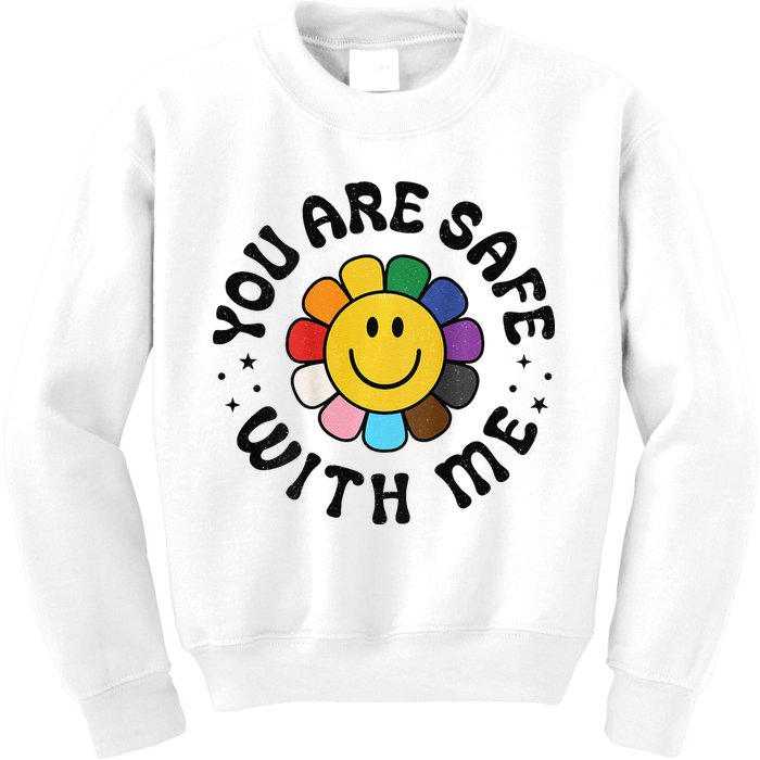 You Are Safe With Me Lgbtq Pride Ally Smile Face Back Kids Sweatshirt