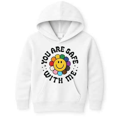 You Are Safe With Me Lgbtq Pride Ally Smile Face Back Kids Hoodie