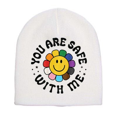 You Are Safe With Me Lgbtq Pride Ally Smile Face Back Short Acrylic Beanie