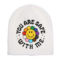 You Are Safe With Me Lgbtq Pride Ally Smile Face Back Short Acrylic Beanie