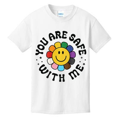 You Are Safe With Me Lgbtq Pride Ally Smile Face Back Kids T-Shirt