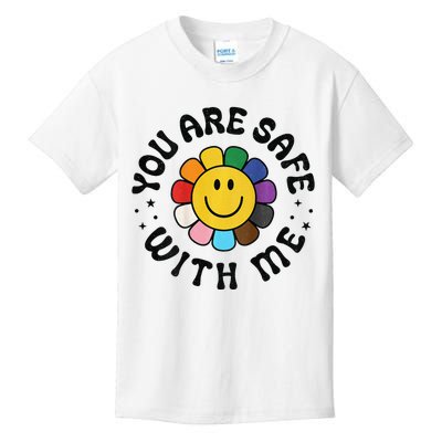 You Are Safe With Me Lgbtq Pride Ally Smile Face Back Kids T-Shirt