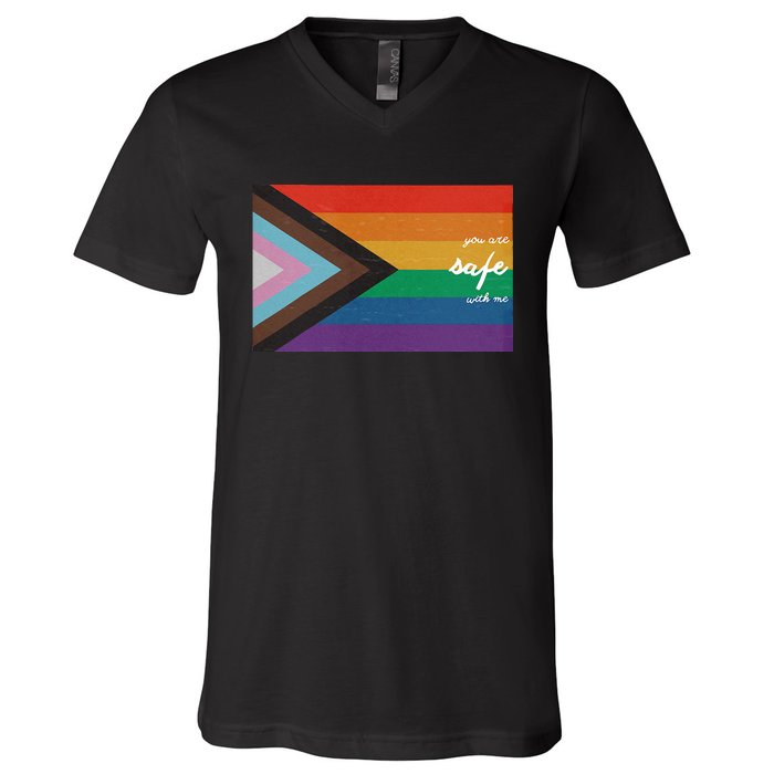 You are safe with me LGBT Ally V-Neck T-Shirt