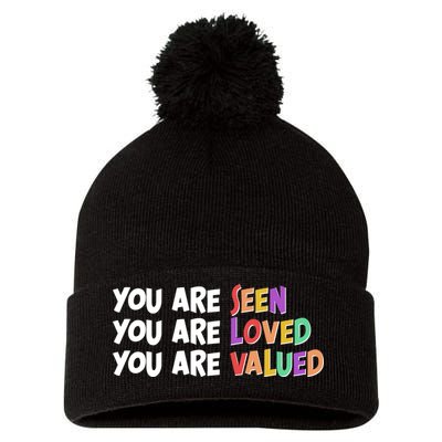 You Are Seen Loved Valued Pom Pom 12in Knit Beanie