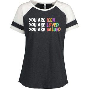 You Are Seen Loved Valued Enza Ladies Jersey Colorblock Tee