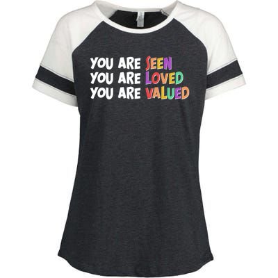 You Are Seen Loved Valued Enza Ladies Jersey Colorblock Tee