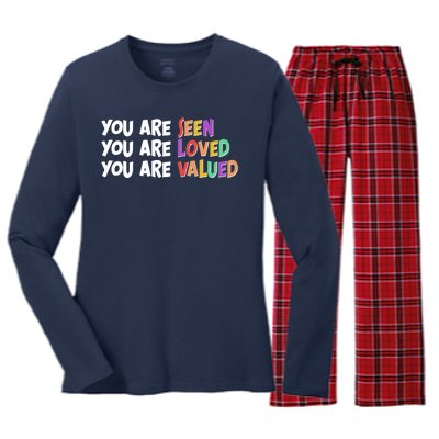 You Are Seen Loved Valued Women's Long Sleeve Flannel Pajama Set 