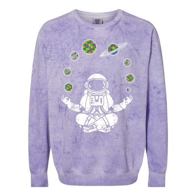 Yoga Astronaut Space Planets Autism Awareness Funny Gift For Mom Funny Gift Colorblast Crewneck Sweatshirt