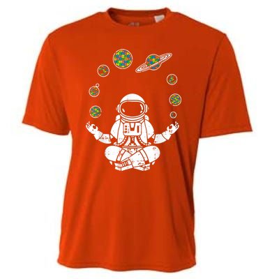 Yoga Astronaut Space Planets Autism Awareness Funny Gift For Mom Funny Gift Cooling Performance Crew T-Shirt