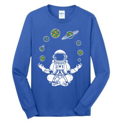 Yoga Astronaut Space Planets Autism Awareness Funny Gift For Mom Funny Gift Tall Long Sleeve T-Shirt