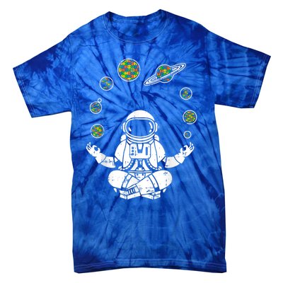 Yoga Astronaut Space Planets Autism Awareness Funny Gift For Mom Funny Gift Tie-Dye T-Shirt