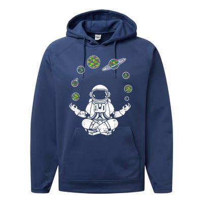 Yoga Astronaut Space Planets Autism Awareness Funny Gift For Mom Funny Gift Performance Fleece Hoodie