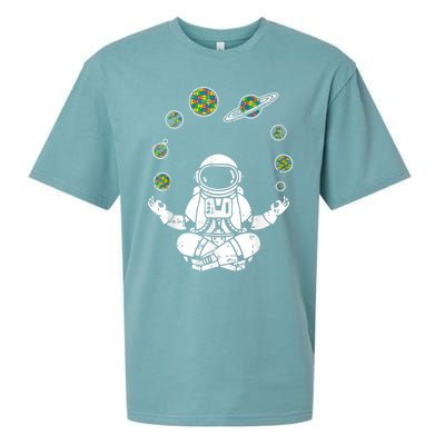 Yoga Astronaut Space Planets Autism Awareness Funny Gift For Mom Funny Gift Sueded Cloud Jersey T-Shirt