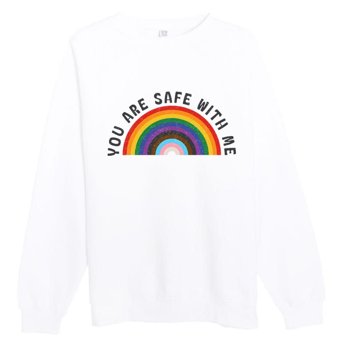 You Are Safe With Me You’Re Safe Lgbtq Pride Ally Rainbow Premium Crewneck Sweatshirt