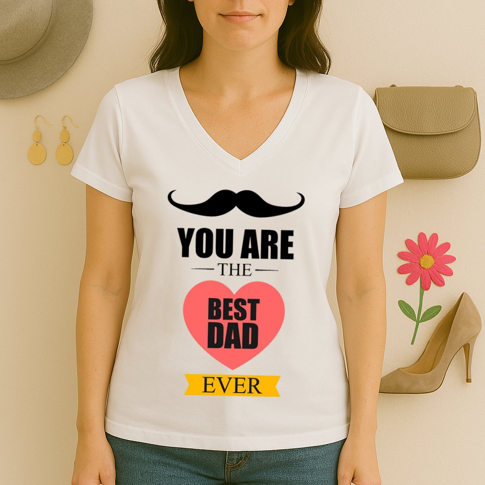 You Are The Best Dad Ever Mustache Heart Women's V-Neck T-Shirt