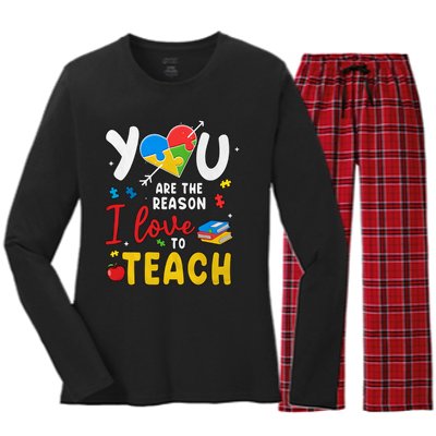 You Are The Reason I Love To Teach Special Education Autism Awareness Month Women's Long Sleeve Flannel Pajama Set 