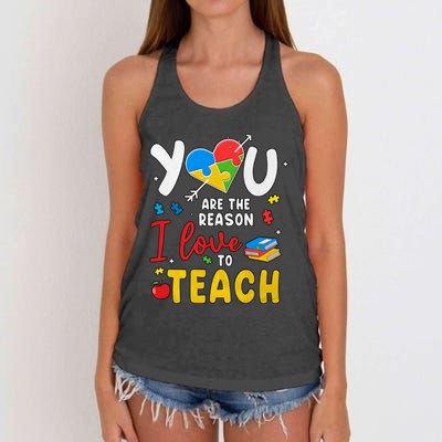 You Are The Reason I Love To Teach Special Education Autism Awareness Month Women's Knotted Racerback Tank