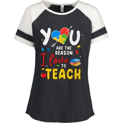 You Are The Reason I Love To Teach Special Education Autism Awareness Month Enza Ladies Jersey Colorblock Tee