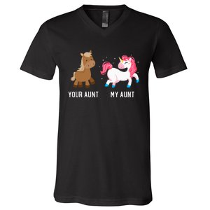 Your Aunt Vs My Aunt Magical Unicorn Awesome Crazy Auntie V-Neck T-Shirt