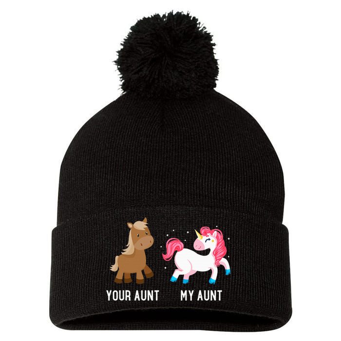 Your Aunt Vs My Aunt Magical Unicorn Awesome Crazy Auntie Pom Pom 12in Knit Beanie