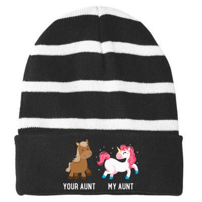 Your Aunt Vs My Aunt Magical Unicorn Awesome Crazy Auntie Striped Beanie with Solid Band