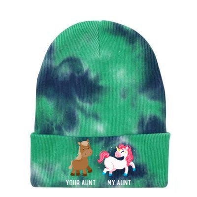 Your Aunt Vs My Aunt Magical Unicorn Awesome Crazy Auntie Tie Dye 12in Knit Beanie