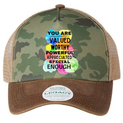 You Are Valued Worthy Powerful Appreciated Special Enough Legacy Tie Dye Trucker Hat