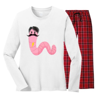 Youre A Worm With A Mustache Women's Long Sleeve Flannel Pajama Set 