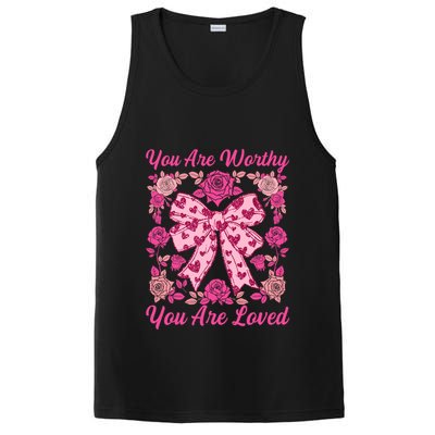 You Are Worthy Loved Boho ValentineS Day Heart Coquette Bow Cute Gift PosiCharge Competitor Tank