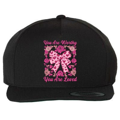 You Are Worthy Loved Boho ValentineS Day Heart Coquette Bow Cute Gift Wool Snapback Cap